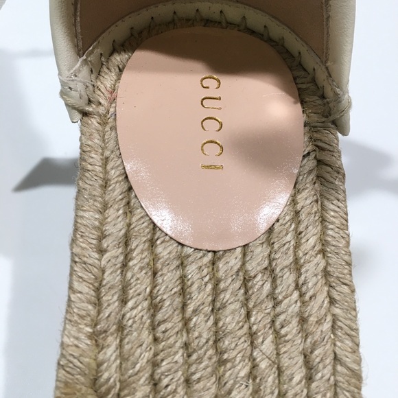 GUCCI GG ESPADRILLE WEDGE SANDAL -ANKLE TIE -NATURAL BEIGE -WOMEN US 9.5 -NEW - Picture 10 of 11